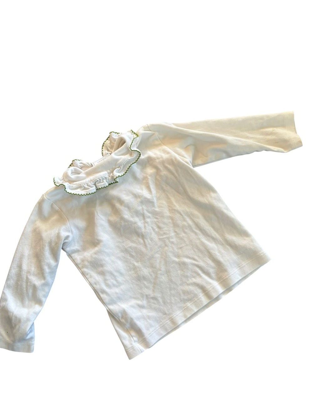 Little English 5 Girls White Ruffle Collar Long-Sleeve Top with Green Trim